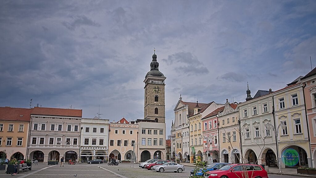 Black tower overlooking Town Square, České Budějovice